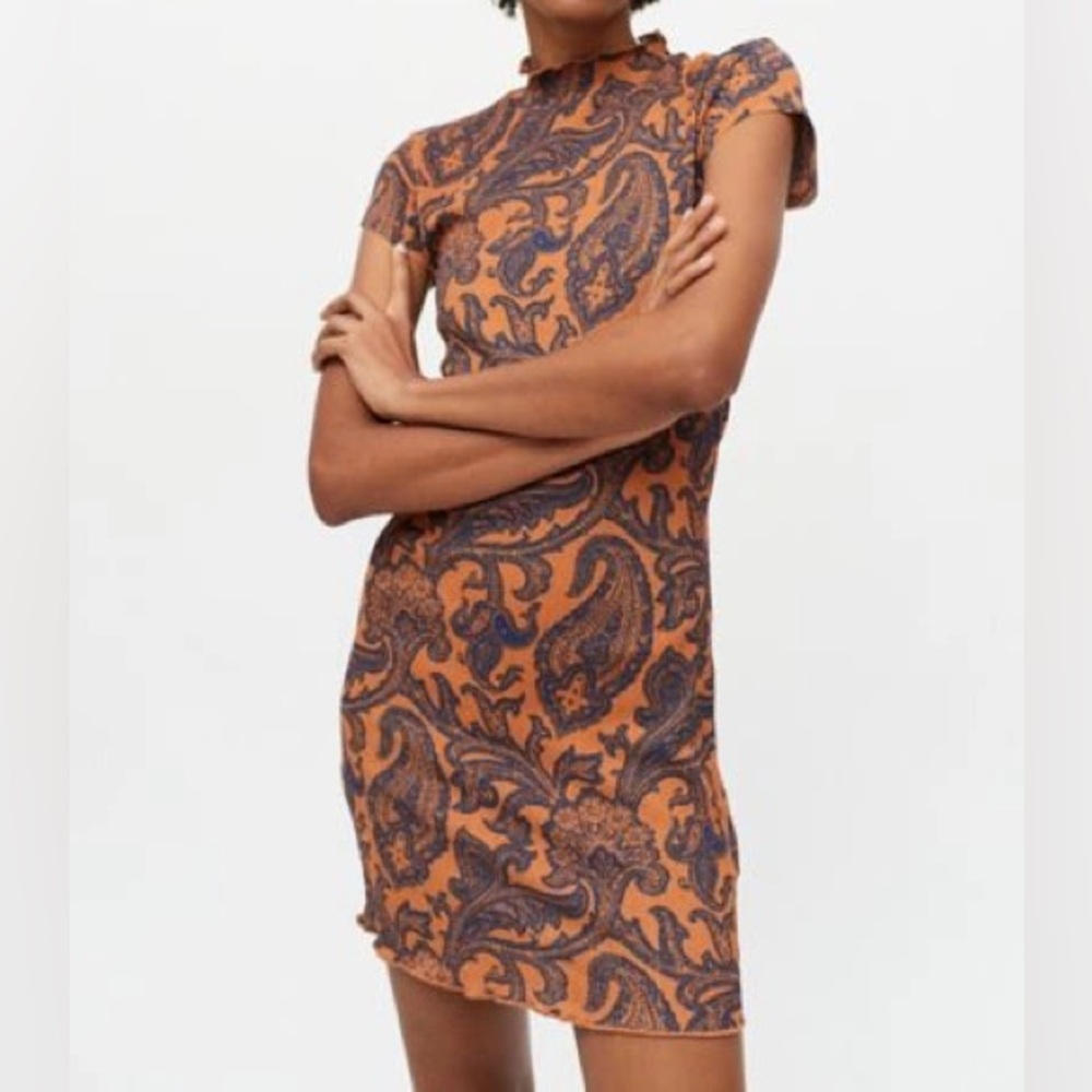 Urban Outfitters Rust Orange / Brown and Navy Paisley Dress